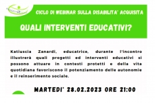 Disabilità acquisita: quali interventi educativi? Webinar gratuito il 28 febbraio