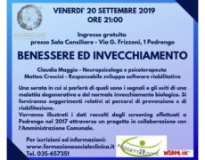 Benessere e invecchiamento, incontro pubblico a  Pedrengo, il 20 Settembre 2019