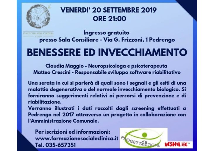 Benessere e invecchiamento, incontro pubblico a  Pedrengo, il 20 Settembre 2019