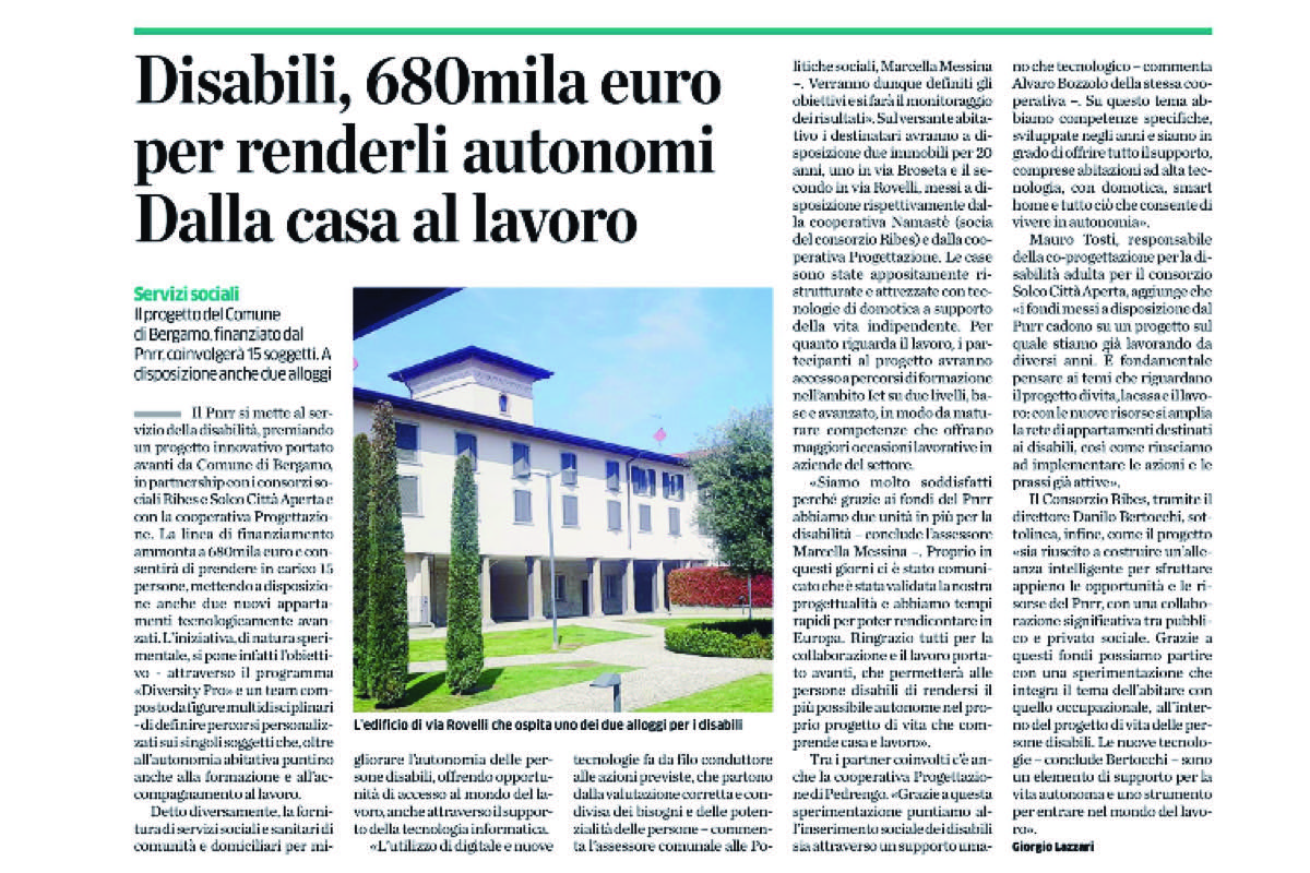 Disabili, 680mila euro per renderli autonomi Dalla casa al lavoro: anche ProgettAzione al lavoro sul PNRR