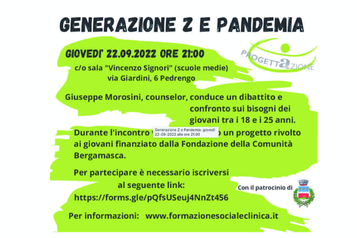 Generazione Z e Pandemia: giovedì 22-09-2022 alle ore 21.00
