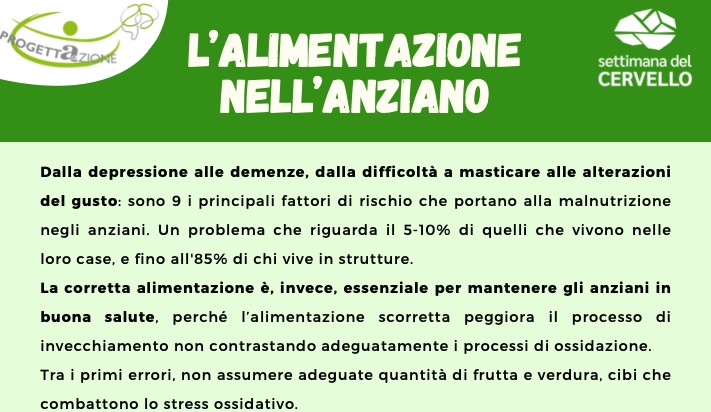 Si è conclusa la Settimana del cervello 2024, ma continuiamo a parlare di salute: L’ALIMENTAZIONE NELL’ANZIANO – Webinar il 21.03.2024