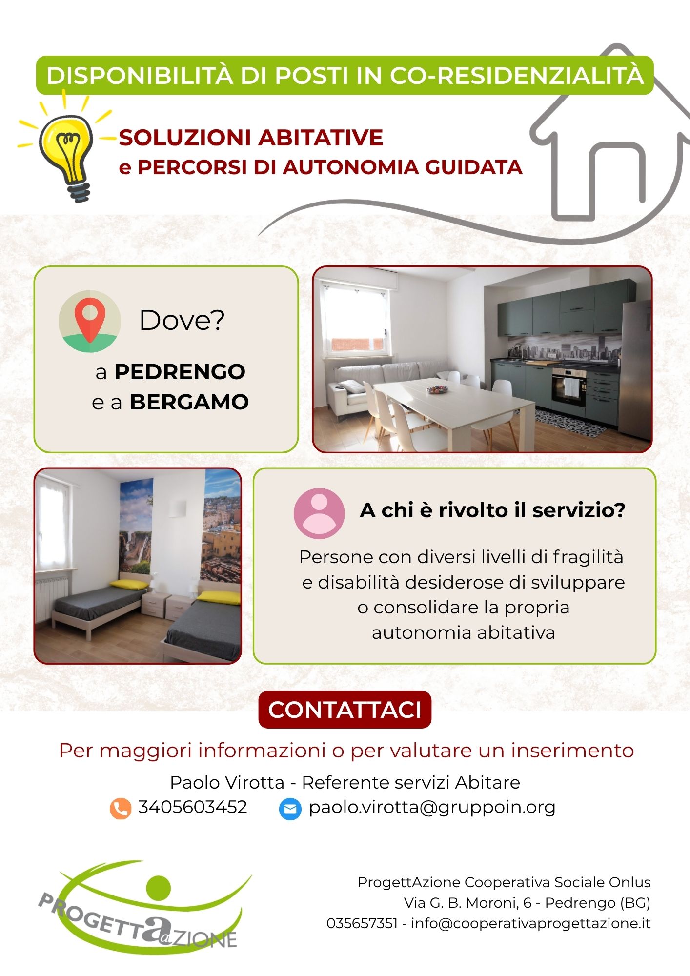 Vivere insieme, costruire autonomia: posti disponibili a Pedrengo e Bergamo