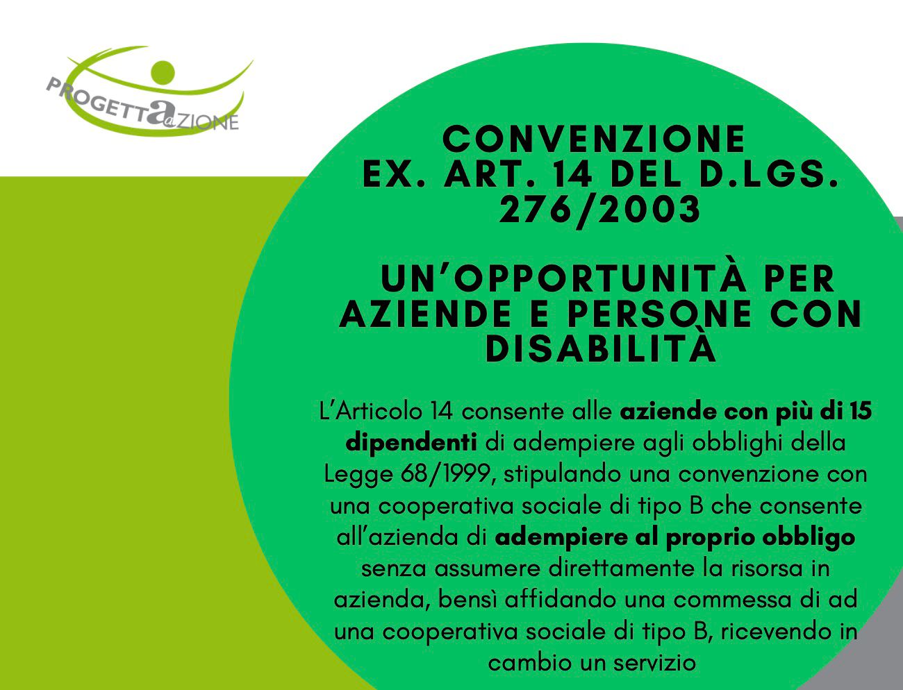 Convenzione EX. ART. 14 del D.Lgs. 276/2003: un’opportunità per aziende e persone con disabilità